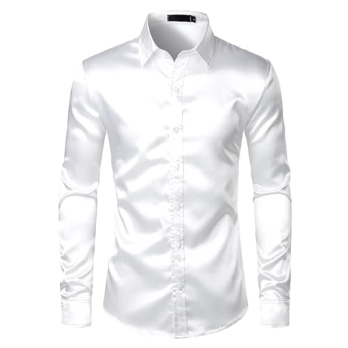 Sopodbacker Men Men's Shirts Herren Casual Shirt Dress Shirt Formal Business Long Sleeveseidensatinhemd Männer Slim Fit Herrenhemden Hochzeitsfeier Casual Männliches Freizeithemd Hemd USsizeL Weiß von Sopodbacker