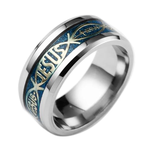 Sopodbacker Ring Ringe Damen Bijouterie Herren Buchstabe Ring Männer Frauen Männlich Bibel Kreuz Ring Hochzeit Party Punk 8 Blaugold von Sopodbacker