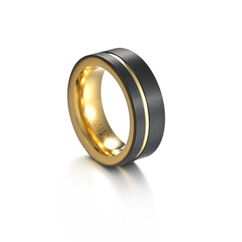 Sopodbacker Ring Ringe Damen Bijouterie Herren Herren Matt Finish Ring Zentrum Rille Poliert Abgeschrägt Party Hochzeit Punk 12 Gold von Sopodbacker