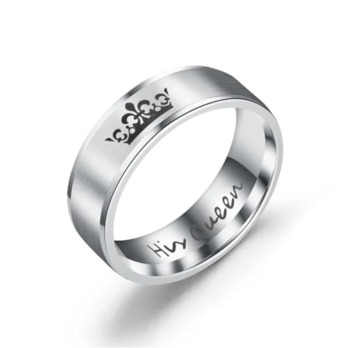 Sopodbacker Ring Ringe Damen Bijouterie Herren Paar Ringe Schwarz Krone Ihr König Seine Königin Jubiläum Hochzeitsfeier Boho Punk 6 Silber-Königin von Sopodbacker