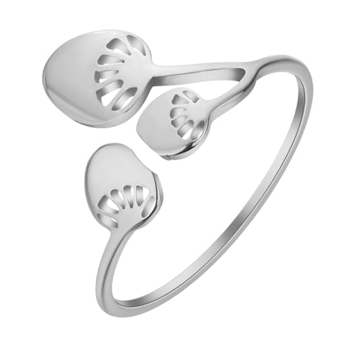 Sopodbacker Rings Ring Ringe Damen Bijouterie Herren Niedlicher Pilz Verstellbarer Ring Für Frauen Männer Minimalistischer Wald Natur Silber von Sopodbacker