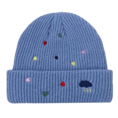 Sopodbacker Strickmützen Hüte Mützen Caps Beanie Gestrickte Mütze Mütze Erwachsene Weich Dehnbar Hut Paar Stickerei Herz Hiphop Blau von Sopodbacker