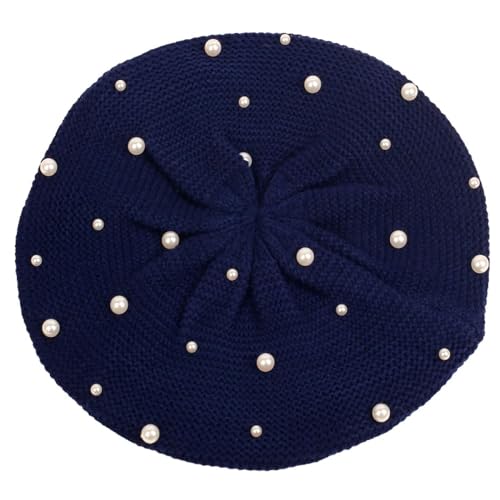 Sopodbacker Strickmützen Hüte Mützen Caps Beanie Mütze Casual Hut Flach Dünne Baskenmützen Damen Einfarbig Stricken Künstler Beanie Hüte Marineblau von Sopodbacker