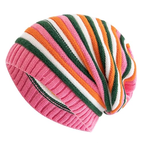 Sopodbacker Strickmützen Hüte Mützen Caps Beanie Mütze Frauen Slouchy Winter Hüte Halten Warm Beanie Mütze Gestreifte Lässige Strickmütze 55Cm-60Cm Rosa von Sopodbacker