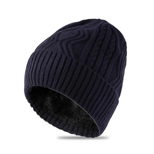 Sopodbacker Strickmützen Hüte Mützen Caps Beanie Mütze Männlich Winter Ski Dick Warm Pelz Mützen Hiphop Skullies Mann Plus Size Strickmütze Kappe Kopf55-59Cm Blau von Sopodbacker