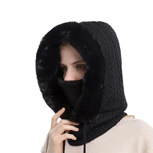 Sopodbacker Strickmützen Hüte Mützen Caps Beanie Mütze Winter Frauen Mütze Dick Warm Strick Kapuze Mütze Winddicht Halswärmer Hauben Schwarz von Sopodbacker