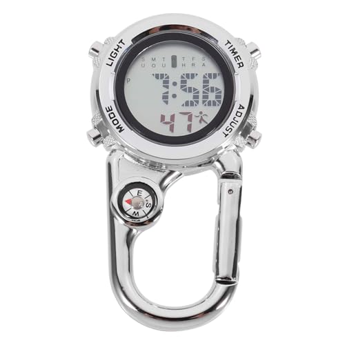 Sosoport 1Stk Taschenuhr Outdoor Uhr zeitschaltuhren für draußen Edelstahluhr uhrenwender Schlüsselanhänger-Karabiner Multifunktionsuhr Uhr mit Mini-Karabiner Ansteckuhr Kronenknopf Silver von Sosoport