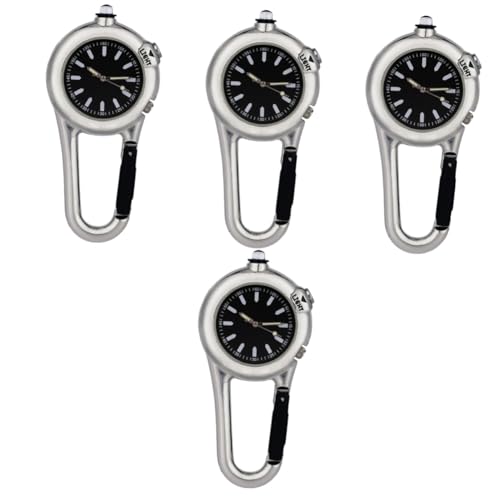 Sosoport 4 Stück Taschenuhr spangenuhr damenarmbanduhr männer Uhr Tragbare Uhr Abenteueruhr Kletteruhr kleine Karabineruhr Ansteckuhren für den Rucksack Metallclip an der Uhr Legierung von Sosoport