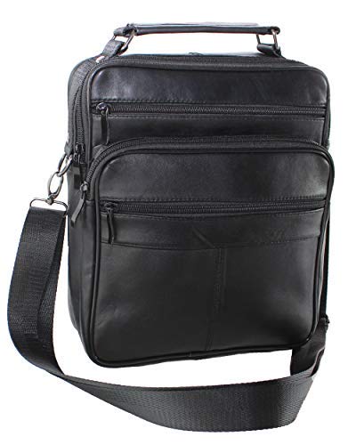 Umhängetasche Arbeitstasche Flugbegleiter Schultertasche Messenger Crossbody Bag Schwarz Echt Leder von Sotala