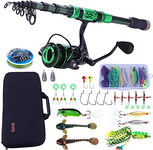 Angelrute und Angelrolle Sougayilang Combos, Teleskoprute aus Kohlefaser, 12 + 1 BB Spinning Reel mit Transporttasche für Salzwasser und Süßwasser - 1,8 g von Sougayilang