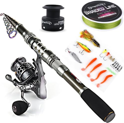 Sougayilang, Teleskopangel/Angelrolle, Kohlefaser-Angelrute/Spinnrollen, ideal für Reisen, zum Angeln in Salzwasser und Süßwasser, Fishing Full Kits without Carrier Case, 1.8M/5.91FT von Sougayilang