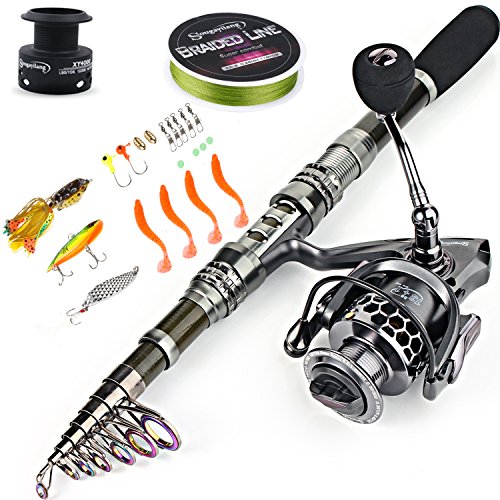 Sougayilang, Teleskopangel/Angelrolle, Kohlefaser-Angelrute/Spinnrollen, ideal für Reisen, zum Angeln in Salzwasser und Süßwasser, Fishing Full Kits Without Carrier Case, 2.4M/7.87FT von Sougayilang