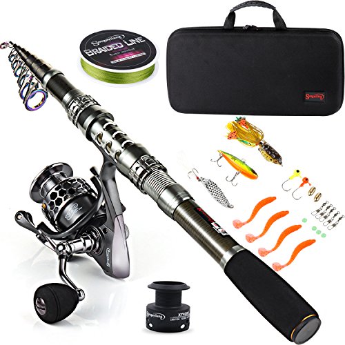 Sougayilang, Teleskopangel/Angelrolle, Kohlefaser-Angelrute/Spinnrollen/Angelzubehör, ideal für Reisen, zum Angeln in Salzwasser und Süßwasser, Fishing Full Kits with Carrier Case, 1.8M/5.91FT Sougayilang, Teleskopangel/Angelrolle, Kohlefaser-Angelrute/Spinnrollen/Angelzubehör, ideal für Reisen, zum Angeln in Salzwasser und Süßwasser, Fishing Full Kits with Carrier Case, 1.8M/5.91FT von Sougayilang