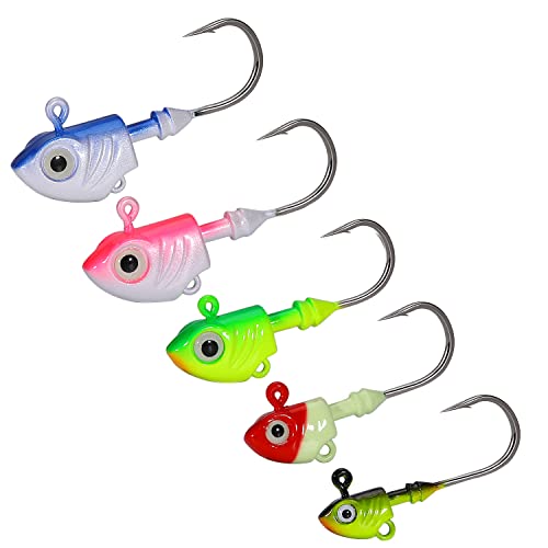 Sougayilang Angeln Jig Köpfe Angeln Haken Angeln Köder Offset Haken Fisch Kopf Haken Ned-Jig-Köpfe für Bass Angeln 5 gemischte Farben 5pcs/Set 3.5g/7g/15g/20g/30g-mixed von Sougayilang