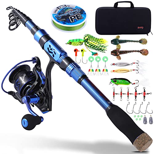 Sougayilang Angelrute und Rolle Combos, Kohlefaser Teleskop Angelrute 12 +1 BB Spinning Reel mit Tragetasche für Salzwasser und Süßwasser Angelausrüstung Kit Angelrute-B21 von Sougayilang