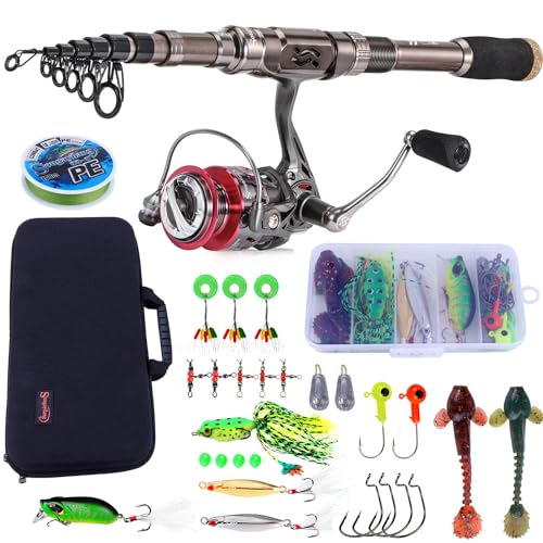Sougayilang Angelrute und Rolle Combos, Kohlefaser Teleskop Angelrute 12 +1 BB Spinning Reel mit Tragetasche für Salzwasser und Süßwasser Angelausrüstung Kit Angelrute-S18 Sougayilang Angelrute und Rolle Combos, Kohlefaser Teleskop Angelrute 12 +1 BB Spinning Reel mit Tragetasche für Salzwasser und Süßwasser Angelausrüstung Kit Angelrute-S18 von Sougayilang