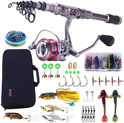 Sougayilang Angelrute und Rolle Combos, Kohlefaser Teleskop Angelrute 12 +1 BB Spinning Reel mit Tragetasche für Salzwasser und Süßwasser Angelausrüstung Kit Angelrute-S24 Sougayilang Angelrute und Rolle Combos, Kohlefaser Teleskop Angelrute 12 +1 BB Spinning Reel mit Tragetasche für Salzwasser und Süßwasser Angelausrüstung Kit Angelrute-S24 von Sougayilang