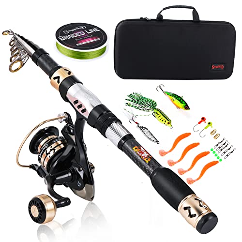 Sougayilang Angelruten-Set, Teleskop-Angelruten-Kombination mit Spinnrolle, Schnur, Angelzubehör und Tragetasche, Angelausrüstungs-Set für Anfänger und Erwachsene, 2,1 m Rute 2000 Rolle mit Tasche Sougayilang Angelruten-Set, Teleskop-Angelruten-Kombination mit Spinnrolle, Schnur, Angelzubehör und Tragetasche, Angelausrüstungs-Set für Anfänger und Erwachsene, 2,1 m Rute 2000 Rolle mit Tasche von Sougayilang