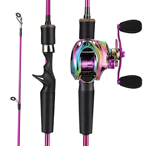 Sougayilang Baitcaster Combo, 2-teilige Angelrute und Spule Combo, lila Angelrute mit Baitcastrolle Set für Süßwasser-1,8 m mit rechtem Griff Rolle von Sougayilang