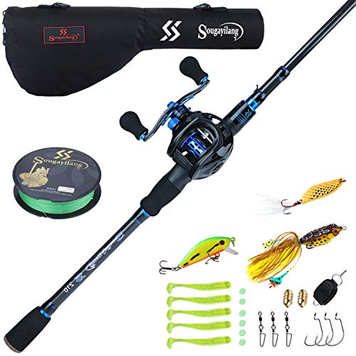Sougayilang Baitcaster Combo Angelrute und Rolle Combo, ultraleichte Baitcast-Angelrolle mit Rutentasche für Reisen, Salzwasser, Süßwasser und Anfänger, 2,1 m mit linker Handrolle mit Rutentasche Sougayilang Baitcaster Combo Angelrute und Rolle Combo, ultraleichte Baitcast-Angelrolle mit Rutentasche für Reisen, Salzwasser, Süßwasser und Anfänger, 2,1 m mit linker Handrolle mit Rutentasche von Sougayilang