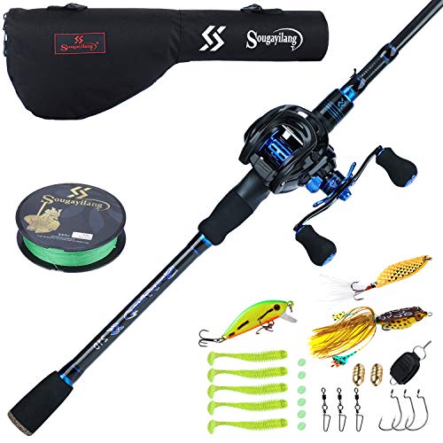 Sougayilang Baitcaster Kombi-Angelrute und Spulen-Kombination, ultraleichte Baitcast-Angelrolle mit Rutentasche für Reisen, Salzwasser, Süßwasser Anfänger, 1,8 m, rechter Handrolle Sougayilang Baitcaster Kombi-Angelrute und Spulen-Kombination, ultraleichte Baitcast-Angelrolle mit Rutentasche für Reisen, Salzwasser, Süßwasser Anfänger, 1,8 m, rechter Handrolle von Sougayilang