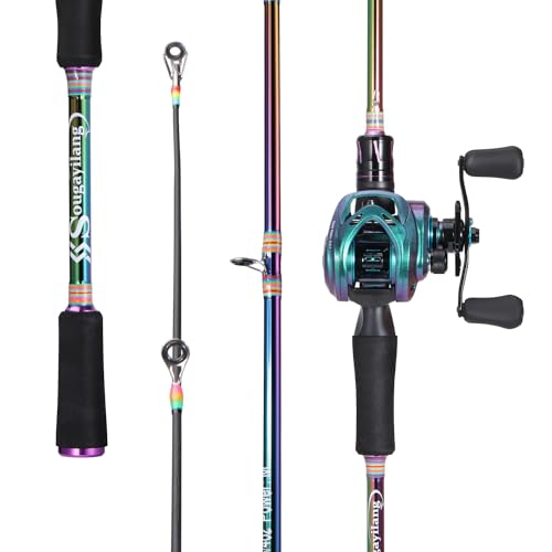 Sougayilang Baitcasting Angel Combo, 2-teilig, Bunte leichte tragbare Angelrute mit superglattem Baitcast-Angelrolle für Süß- und Salzwasser-2.1-R von Sougayilang