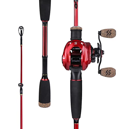 Sougayilang Baitcasting Combo, 2 Abschnitte M/MH Lightweight Baitcasting Rod und 8.0:1 Baitcaster Reel, Angelrute und Rolle Combo für Reisen Salzwasser Süßwasser-2.1L von Sougayilang