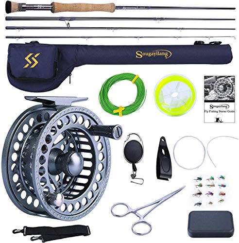 Sougayilang Fliegenfischrute und Angelrolle, 4 Stück, ultraleichte, tragbare Fliegenrute und CNC-gefräste Aluminiumrolle, komplettes Starterpaket mit Rutentasche, 7/8 Sougayilang Fliegenfischrute und Angelrolle, 4 Stück, ultraleichte, tragbare Fliegenrute und CNC-gefräste Aluminiumrolle, komplettes Starterpaket mit Rutentasche, 7/8 von Sougayilang