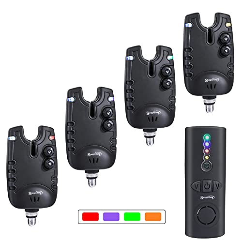 Sougayilang Karpfenangeln Bissanzeiger Set, 4+1 kabellose LED Angelbissanzeiger mit tragbarer Reißverschlussbox für Verschiedene Rutenarten Kind Sougayilang Karpfenangeln Bissanzeiger Set, 4+1 kabellose LED Angelbissanzeiger mit tragbarer Reißverschlussbox für Verschiedene Rutenarten Kind von Sougayilang