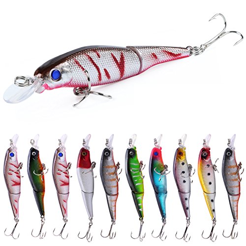 Sougayilang Minnow Angelköder, Kurbelköder-Set, harte Köder, Schwimmköder, Bootsköder, für Forelle, Barsch, Barsch, Angeln, Stil D, 10 Stück von Sougayilang