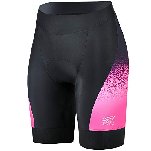 Souke Sports Radlerhose Damen Fahrradhose Damen Gepolstert Schnelltrockende Fahrradunterhose Damen Elastische Fahrradunterhose Damen Radhose Damen Kurz mit Atmungsaktive 4D Gel Sitzpolster von Souke Sports