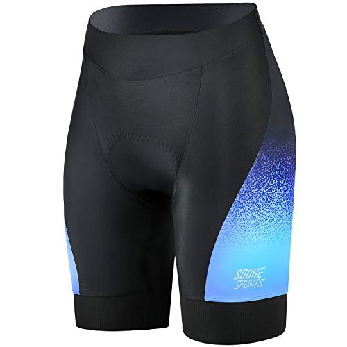 Souke Sports Radlerhose Damen Fahrradhose Damen Gepolstert Schnelltrockende Fahrradunterhose Damen Elastische Fahrradunterhose Damen Radhose Damen Kurz mit Atmungsaktive 4D Gel Sitzpolster von Souke Sports