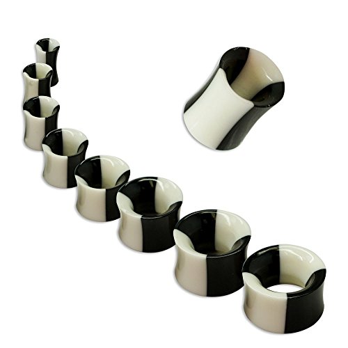 Soul-Cats Ein Double Flared Tunnel Tube aus Horn Streifen schwarz weiß Tunnels 8 10 12 14 16 18 20 mm, Größe: 8 mm Soul-Cats Ein Double Flared Tunnel Tube aus Horn Streifen schwarz weiß Tunnels 8 10 12 14 16 18 20 mm, Größe: 8 mm von Soul-Cats