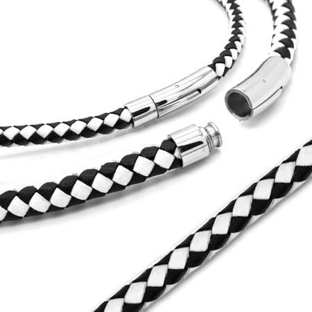 Soul-Cats geflochtene Lederkette mit Edelstahl Hebeldruckverschluss schwarz braun Leder, Farbe: schwarz/weiß;Auswahl: Stärke 8 mm;Länge: 38 cm Soul-Cats geflochtene Lederkette mit Edelstahl Hebeldruckverschluss schwarz braun Leder, Farbe: schwarz/weiß;Auswahl: Stärke 8 mm;Länge: 38 cm von Soul-Cats