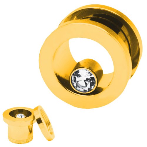SoulCats 1 STK. Flesh Tunnel mit Kristall Stein Gold Größe: 10 mm;Tunnelfarbe: Gold SoulCats 1 STK. Flesh Tunnel mit Kristall Stein Gold Größe: 10 mm;Tunnelfarbe: Gold von SoulCats
