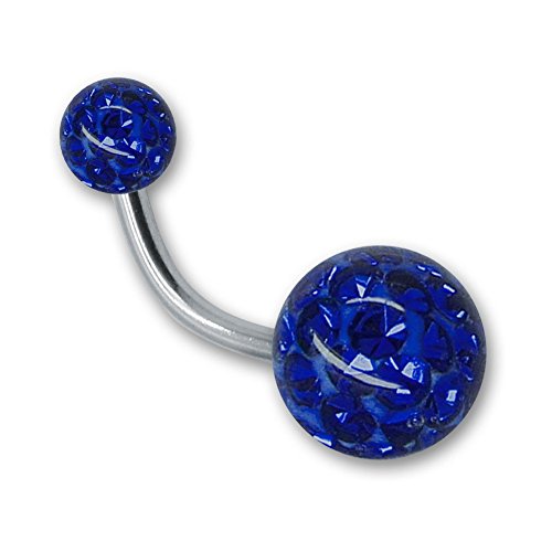 SoulCats Bauchnabelpiercing Piercing Banane mit Kristall Kugel Gel Epoxy Überzug Stab 1,6, Farbe: Marine;Länge: 12 mm von SoulCats