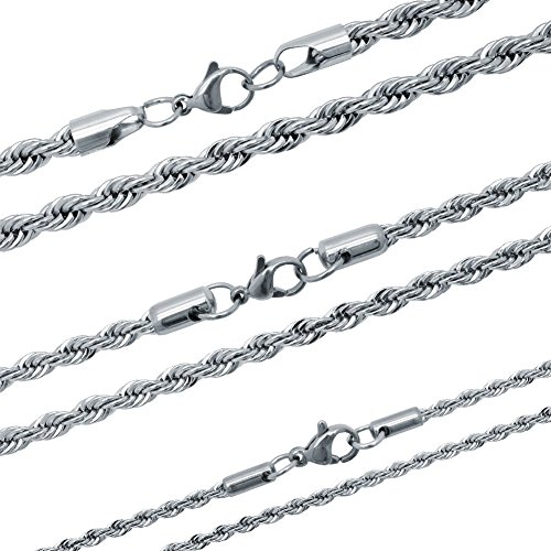 SoulCats Rope Kette aus Edelstahl Kordelkette Zopfkette Gold Silber, Größe: 3 mm;Farbe: Silber;Kettenlänge: Kette 55 cm SoulCats Rope Kette aus Edelstahl Kordelkette Zopfkette Gold Silber, Größe: 3 mm;Farbe: Silber;Kettenlänge: Kette 55 cm von SoulCats