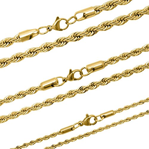 SoulCats Rope Kette aus Edelstahl Kordelkette Zopfkette Gold Silber, Größe: 4 mm;Farbe: Gold;Kettenlänge: Kette 60 cm SoulCats Rope Kette aus Edelstahl Kordelkette Zopfkette Gold Silber, Größe: 4 mm;Farbe: Gold;Kettenlänge: Kette 60 cm von SoulCats