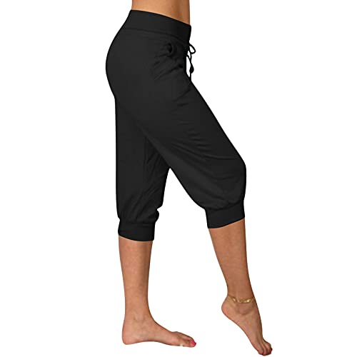 3/4 Hose Damen Sommer Caprihose Stretch Dreiviertel Hosen, Sporthose Damen 3/4 Kurze Hose, Sommerhosen Damen Leicht 3/4 Haremshose Große Größen Yogahose Jogginghose Sporthose von Soupliebe