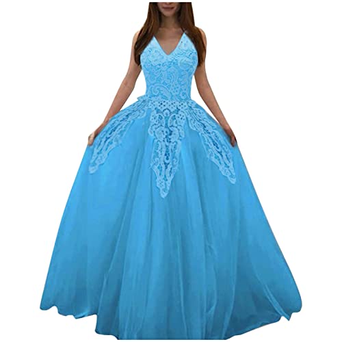 Abendkleider Damen Elegant Festliches Standesamt Abendkleider Hochzeitskleider Wickelkleid Ballkleid Chiffon Cocktailkleid Hochzeit Brautjungfernkleider Spitzenkleid Kleider Dress Kleid, Blau von Soupliebe