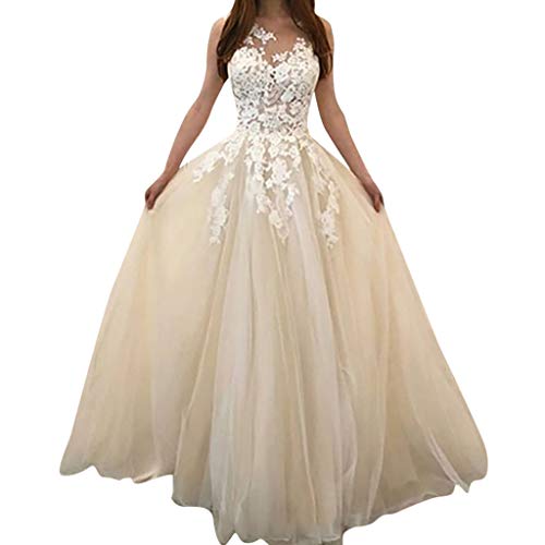 Abendkleider Damen Elegant Festliches Standesamt Abendkleider Hochzeitskleider Wickelkleid Ballkleid Chiffon Cocktailkleid Hochzeit Brautjungfernkleider Spitzenkleid Kleider Dress Kleid, Weiß von Soupliebe