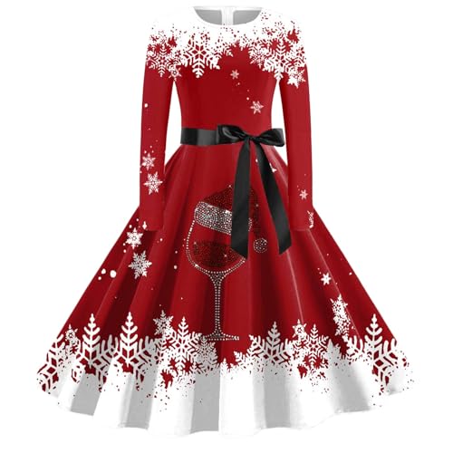 Angebot des Tages, Kleid Damen Weihnachten Weihnachtskleid Weihnachtskleider - Kleider Vintage Christmas Dress Women Weihnachtsoutfit Elegant Rockabilly Festival-Kleid von Soupliebe