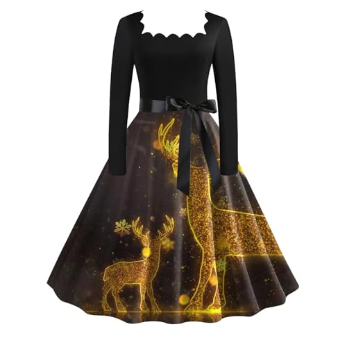 Angebote Tages Blitzangebote, Weihnachten Kleid Damen Weihnachtskleid - Weihnachtskleider Rockabilly Kleider Langarm Weihnachtsoutfit Vintage Erwachsene Partykleid Weihnachts-Kleid von Soupliebe