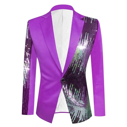 Anzüge Herren Glitzer Pailletten Jacke - Blazer Übergröße Outfit Sommer Herrenanzug Leicht Suit Slim Fit Sommeranzug Hochzeit Langarm Smokingjacke Herrenjacke von Soupliebe