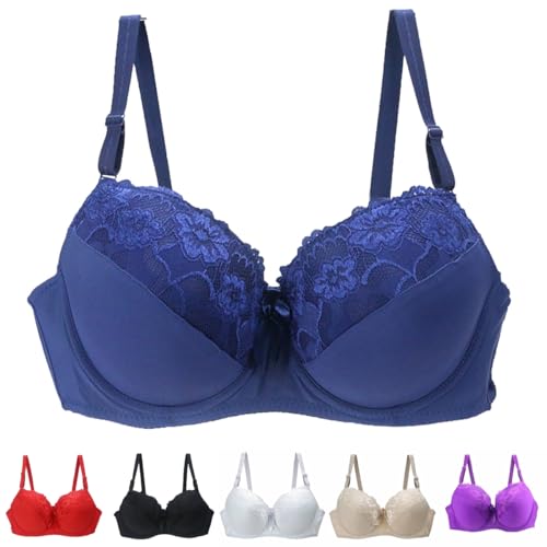 BH Damen Bügel Spitze Bustier - Push Up BH Haltungskorrektur Große Größen Bralette, Damen Komfort Starker Halt Vorne Vershcluss Rückenstütze Ungepolstert Mit Bügel BH Vollschalen Floraler Spitze BH von Soupliebe