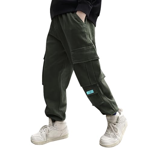 Black Friday, Cargohose Herren Schwarz, Cargohose Kinder Jungen Lange Baggy Hosen Softshellhose Loose Fit Cargo Pants Regular Jogginghose Teenager Outdoorhose Mit Gummizug Skater Hose von Soupliebe