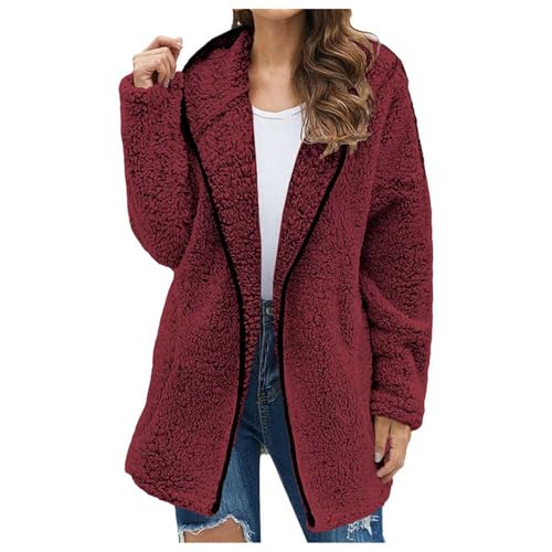 Black Friday, Fleecejacke Damen Große Größen, Fleecejacke Damen Mit Kapuze Teddy Fleece Jacke Plüschmantel Winter Wintermantel Grosse Grössen Mantel Frauen Kuscheljacke Flauschig Oversize Outfit von Soupliebe