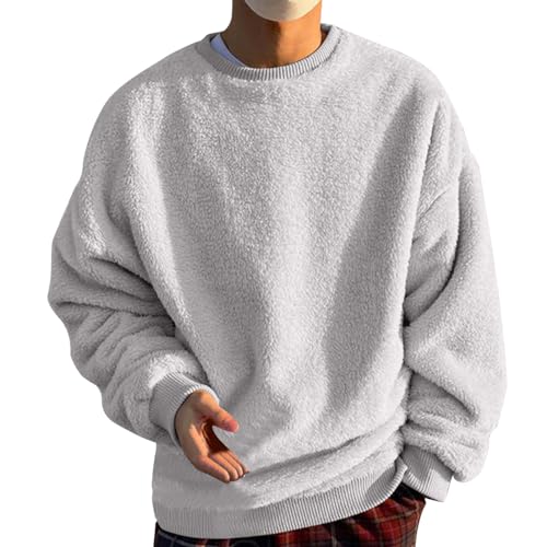 Black Friday, Teddy Pullover Herren Plüsch Pulli - Oversize Fleece Sweatshirt Herbst Winter Teddyfleece Pullover Sherpa Jacke Fuzzy Oberteile Teddy-Fleece-Pullover Teddy Tops von Soupliebe