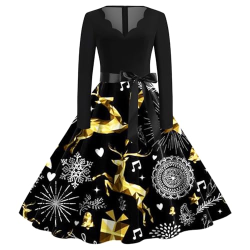 Black Friday Angebote 2024, Weihnachtskleid Damen Kleid Weihnachten - Rockabilly Kleider Weihnachtskleider Weihnachtskleidung Weihnachtskostüm Elegantes Vintage Christmas-Kleider von Soupliebe