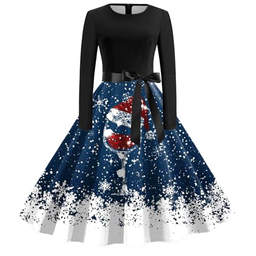 Blitzangebote des Tages, Kleid Damen Weihnachten Kleider - Weihnachtskostüm Weihnachtskleid Rockabilly Weihnachtsoutfit Langarm Weihnachtskleider Cocktailkleid Mit Rundhals von Soupliebe